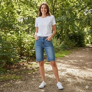 Seven7 Blue Jeans Shorts Womens 14 Denim Stretch Casual Everyday Embroidered